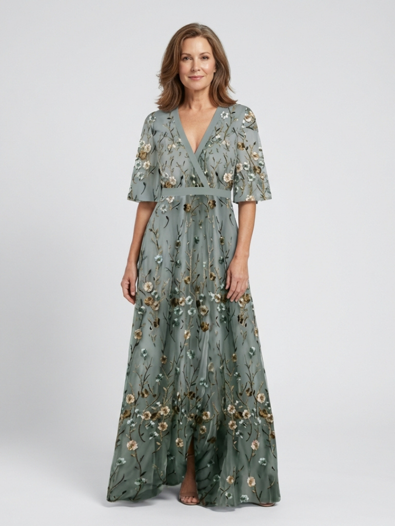 Carmen | Vestido largo de manga corta · estampado floral