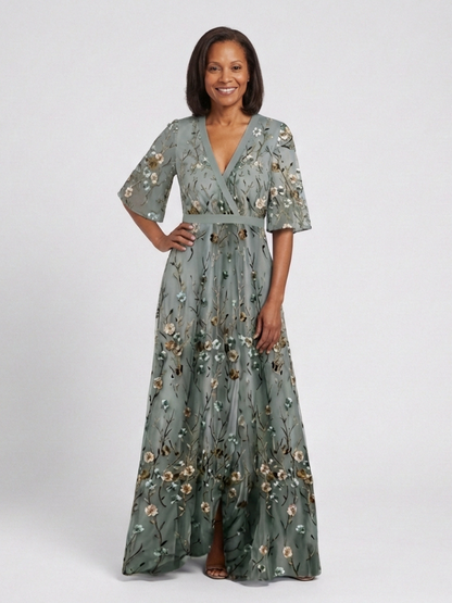Carmen | Vestido largo de manga corta · estampado floral